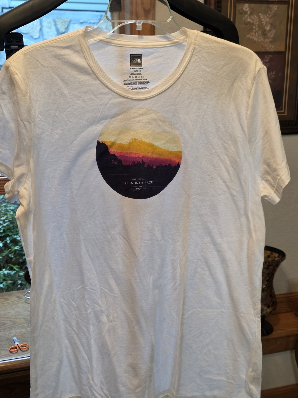 The North Face White Short Sleeve Tee with Sunset Landscape, NWOT. XL